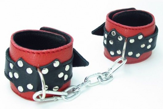 Красно-чёрные поножи из кожи - БДСМ Арсенал - купить с доставкой в Туле
