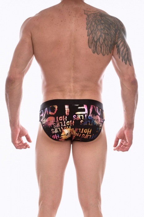 Черные трусы-брифы с блестящим принтом в виде надписей и губ - Don Moris купить с доставкой