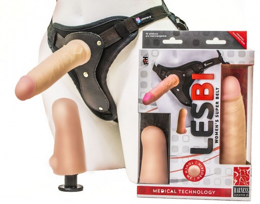 Телесный страпон Harness LESBI с вагинальной пробкой - 16,5 см. - LOVETOY (А-Полимер) - купить с доставкой в Туле