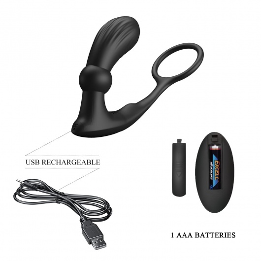 Черный вибростимулятор простаты Warren с эрекционным кольцом - Baile - в Туле купить с доставкой