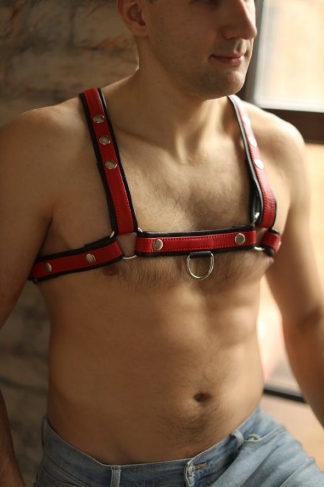 Черно-красная мужская портупея Black-Red - БДСМ Арсенал - купить с доставкой в Туле
