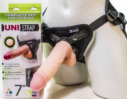 Страпон-унисекс с двумя насадками UNI strap 7  Harness - 19 и 16 см. - LOVETOY (А-Полимер) - купить с доставкой в Туле