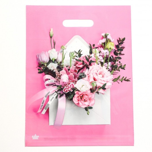 Розовый пакет с цветочным принтом и вырубной ручкой (40х31 см) - Сима-Ленд - купить с доставкой в Туле