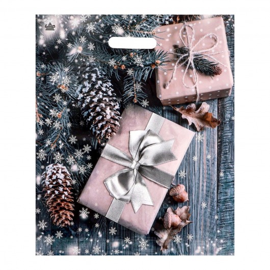 Новогодний пакет с принтом в виде подарков и вырубной ручкой (45х38 см) - Сима-Ленд - купить с доставкой в Туле