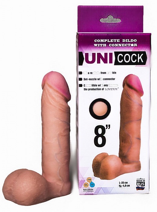 Фаллическая насадка для страпона UNICOCK 8  - 20 см. - LOVETOY (А-Полимер) - купить с доставкой в Туле