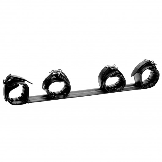 Черная распорка с манжетами для рук и ног Deluxe Rigid Spreader Bar - XR Brands - купить с доставкой в Туле