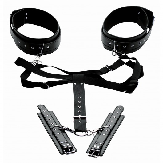 Черная бондажная система Acquire Easy Access Thigh Harness with Wrist Cuffs - XR Brands - купить с доставкой в Туле