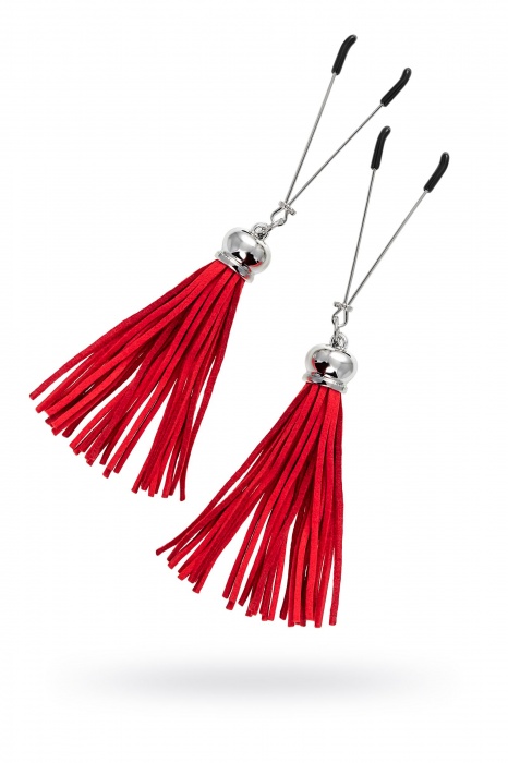 Зажимы на соски «Вилки» с красными кисточками из замши - Pecado - купить с доставкой в Туле