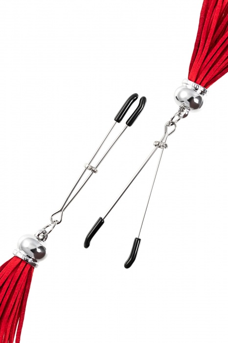 Зажимы на соски «Вилки» с красными кисточками из замши - Pecado - купить с доставкой в Туле