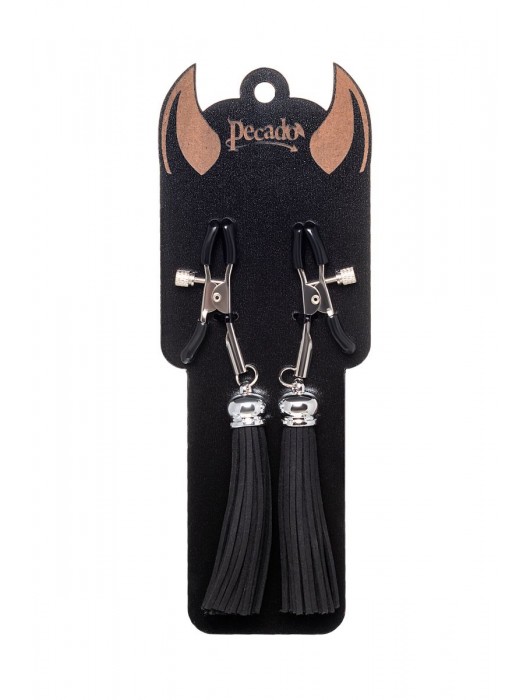 Зажимы на соски «Прищепки» с черными кисточками из замши - Pecado - купить с доставкой в Туле