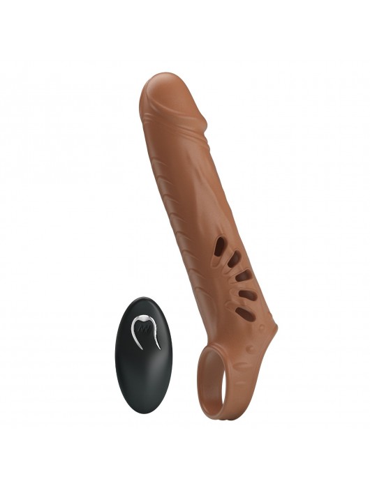 Коричневая вибронасадка с подхватом мошонки и пультом ДУ - Baile - в Туле купить с доставкой
