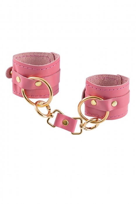 Розовые однослойные кожаные наручники - Pecado - купить с доставкой в Туле