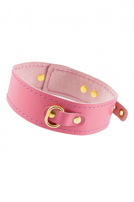 Розовый кожаный однослойный ошейник с прошивкой - Pecado - купить с доставкой в Туле