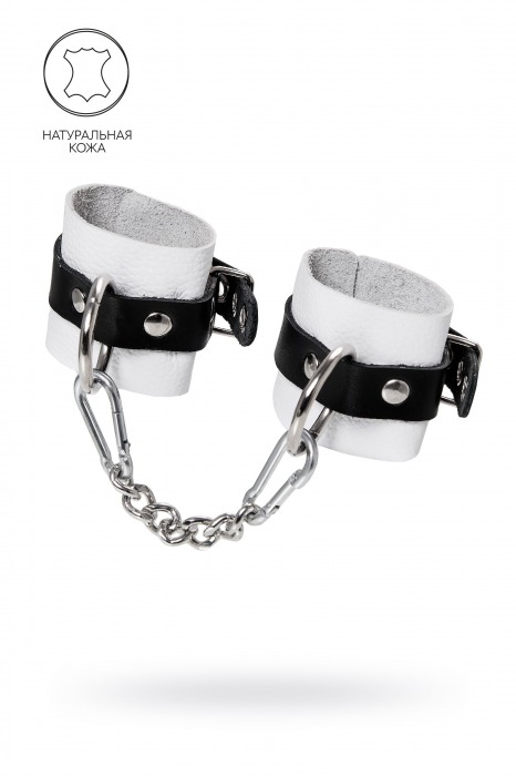 Бело-черные кожаные наручники с одним ремешком с люверсами - Pecado - купить с доставкой в Туле