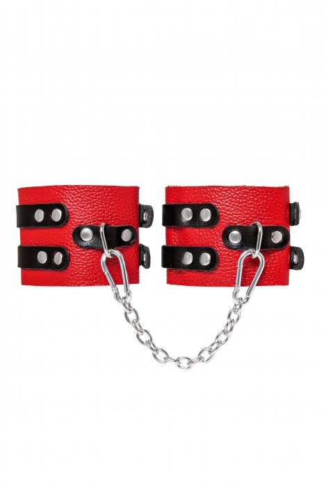 Красно-черные мягкие оковы с двумя ремешками с люверсами - Pecado - купить с доставкой в Туле