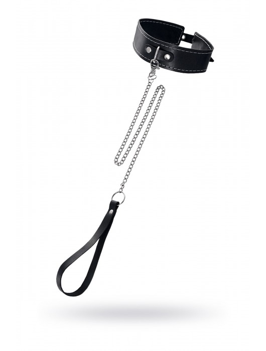 Кожаный двухслойный ошейник с белой строчкой и поводком - Pecado - купить с доставкой в Туле