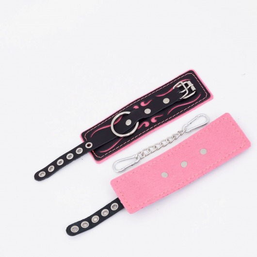 Черно-розовые кожаные наручники с розовой строчкой - Crazy Handmade - купить с доставкой в Туле