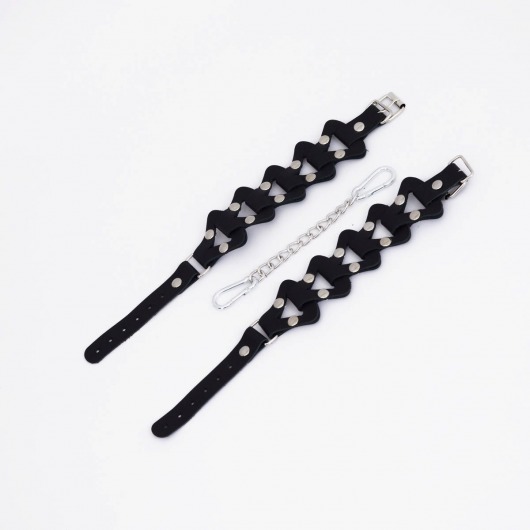Черные кожаные наручники из звеньев - Crazy Handmade - купить с доставкой в Туле