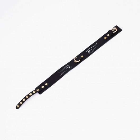 Черный кожаный ошейник с золотистой фурнитурой - Crazy Handmade - купить с доставкой в Туле