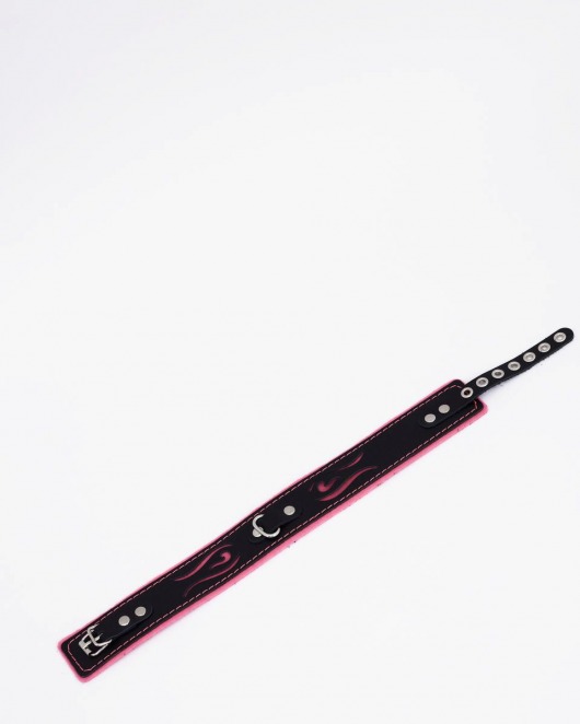 Черно-розовый кожаный ошейник с розовой строчкой - Crazy Handmade - купить с доставкой в Туле