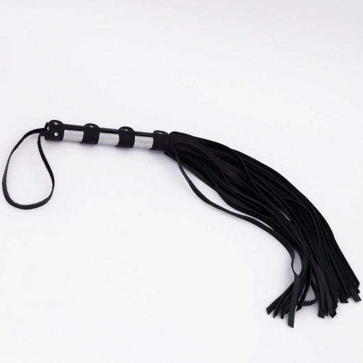 Черный кожаный флоггер со стальной ручкой - 45 см. - Crazy Handmade - купить с доставкой в Туле