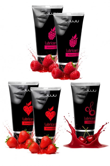 Набор из 5 съедобных лубрикантов JUJU (клубника х 2, малина х 2, вишня) - JuJu - купить с доставкой в Туле