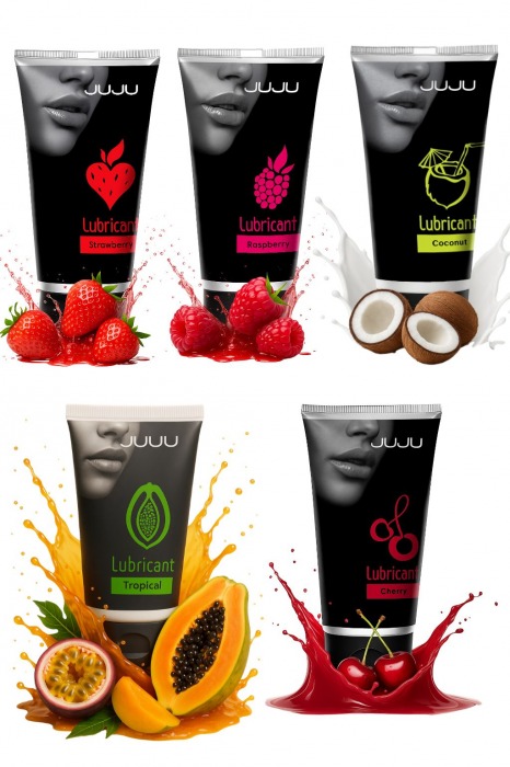 Набор из 5 съедобных лубрикантов JUJU (клубника, малина, тропические фрукты, вишня, кокос) - JuJu - купить с доставкой в Туле