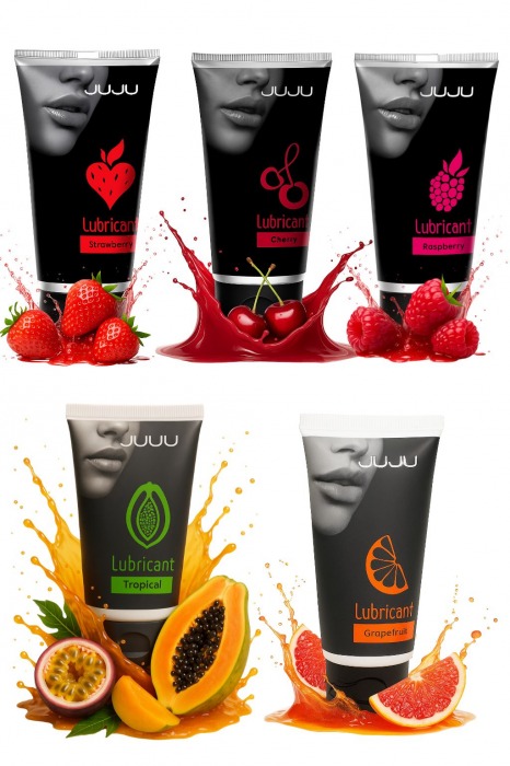 Набор из 5 съедобных лубрикантов JUJU (клубника, малина, тропические фрукты, вишня, грейпфрут) - JuJu - купить с доставкой в Туле