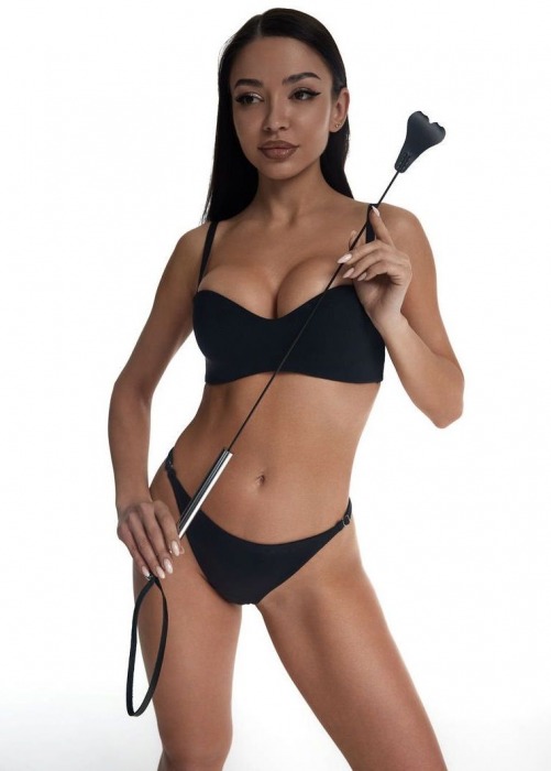 Стек с черным кожаным наконечником в виде сердца и металлической ручкой - 67 см. - Crazy Handmade - купить с доставкой в Туле