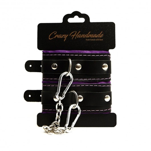 Черно-фиолетовые скругленные наручники с мягкой подкладкой - Crazy Handmade - купить с доставкой в Туле