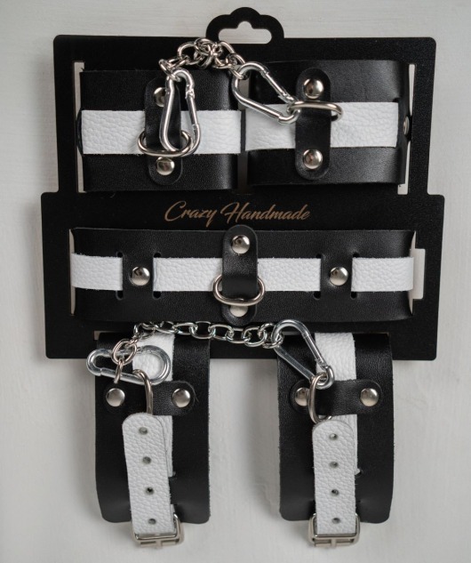 Набор фиксаторов из черной и белой натуральной кожи - Crazy Handmade - купить с доставкой в Туле