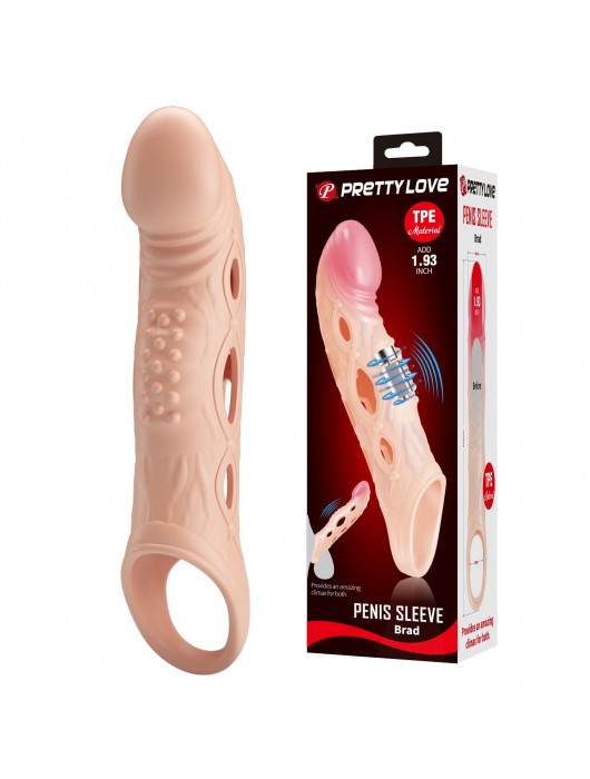 Телесная удлиняющая насадка с рельефом и вибрацией Brad - 21,3 см. - Baile - в Туле купить с доставкой