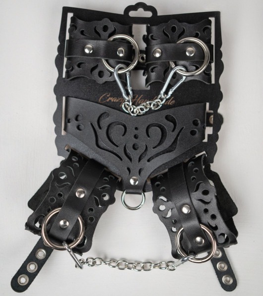 Черный ажурный кожаный набор фиксаций - Crazy Handmade - купить с доставкой в Туле