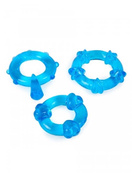 Набор из 3 синих эрекционных колец с различным рельефом - Erowoman-Eroman - в Туле купить с доставкой