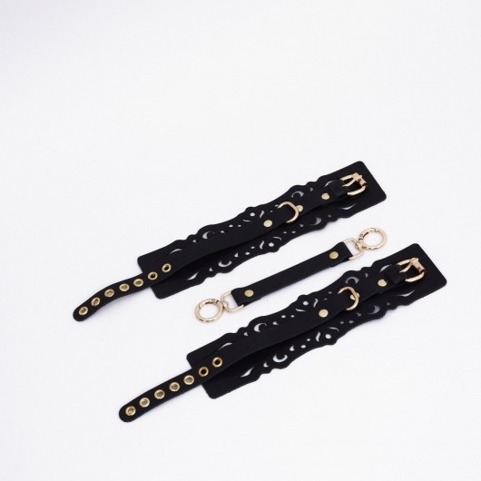 Черный кожаные оковы с узорами и золотистой фурнитурой - Crazy Handmade - купить с доставкой в Туле