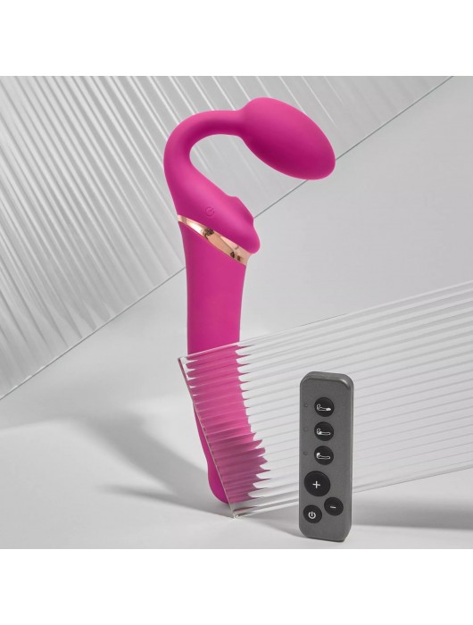 Ярко-розовый безремневой страпон Multi Orgasm Bendable Strap-On size XL с клиторальной стимуляцией - Strap-on-me - купить с доставкой в Туле