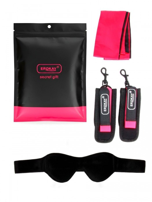 Черно-розовый эротический набор: маска, наручники и повязка - Erokay - купить с доставкой в Туле