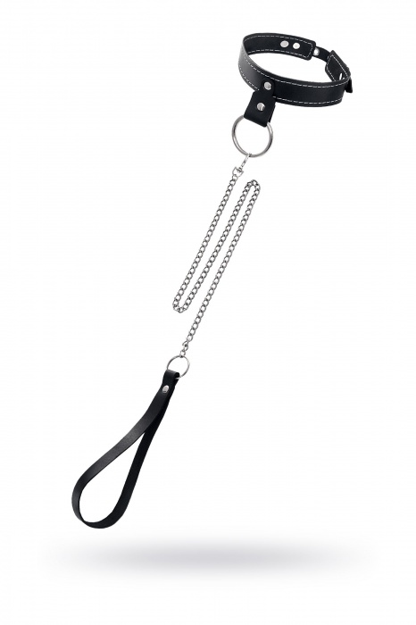 Черный узкий однослойный ошейник с серебристым поводком-цепочкой - Pecado - купить с доставкой в Туле
