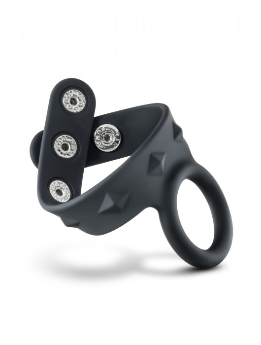 Черное эрекционное кольцо с подхватом мошонки на кнопках VS6 - Blush Novelties - в Туле купить с доставкой