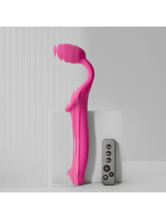 Ярко-розовый безремневой страпон Strap-on-me Vibrating Bendable Strap-On size M - Strap-on-me - купить с доставкой в Туле