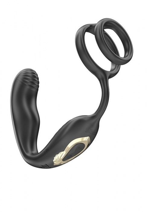 Черная анальная пробка с вращением и эрекционными кольцами - Ibiza - в Туле купить с доставкой