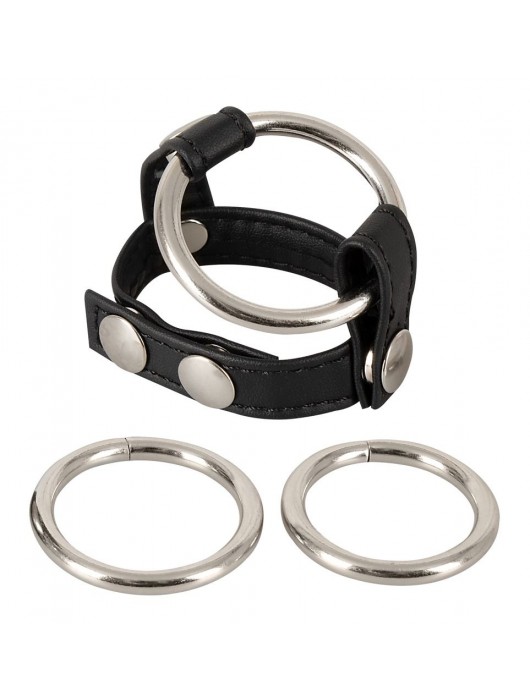 Подхват для мошонки с 3 съемными эрекционными кольцами Leder-Riemen - Orion - в Туле купить с доставкой