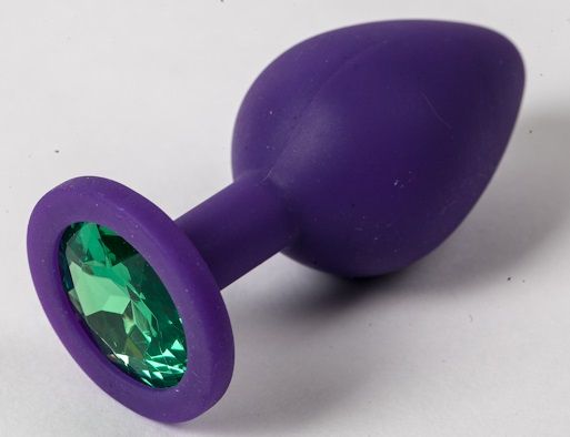 Фиолетовая силиконовая пробка с зеленым кристаллом - 9,5 см. - 4sexdreaM - купить с доставкой в Туле