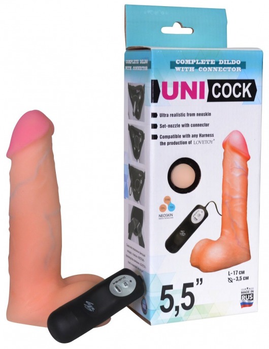 Фаллическая насадка Харнесс UNICOCK 5,5  с вибрацией - 17 см. - LOVETOY (А-Полимер) - купить с доставкой в Туле