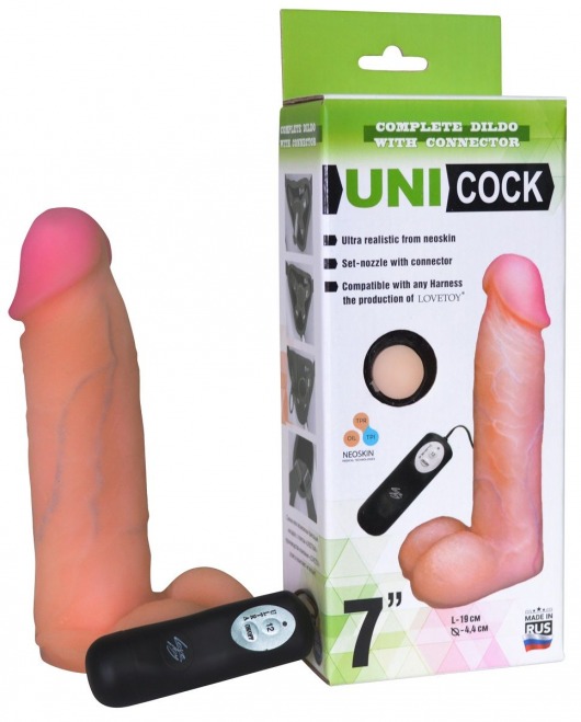 Фаллическая насадка Харнесс UNICOCK 7  с вибрацией - 19 см. - LOVETOY (А-Полимер) - купить с доставкой в Туле