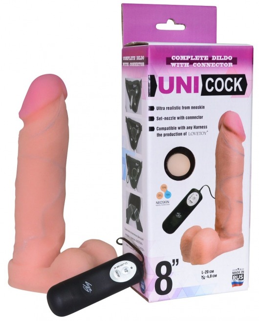 Фаллическая насадка Харнесс UNICOCK 8  с вибрацией - 20 см. - LOVETOY (А-Полимер) - купить с доставкой в Туле