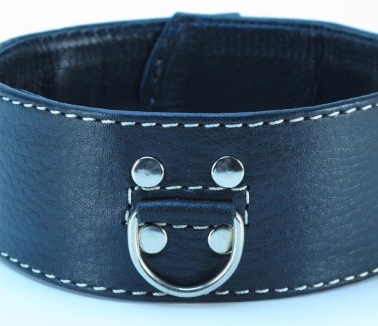 Черный кожаный ошейник с петлёй для поводка - БДСМ Арсенал - купить с доставкой в Туле