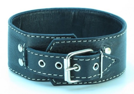 Черный кожаный ошейник с петлёй для поводка - БДСМ Арсенал - купить с доставкой в Туле