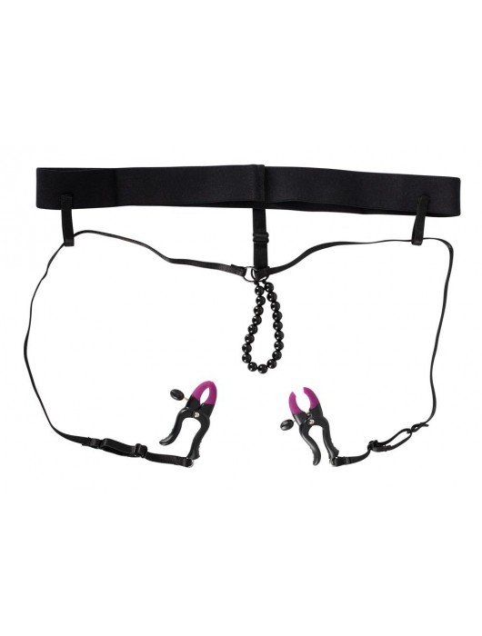 Трусики с зажимами для половых губ и бусинками для массажа промежности - Orion - купить с доставкой в Туле