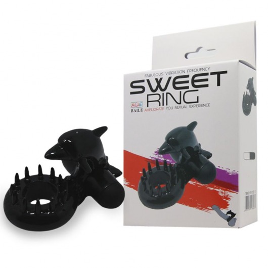 Чёрное эрекционное виброкольцо Sweet Ring с дельфинчиком - Baile - в Туле купить с доставкой